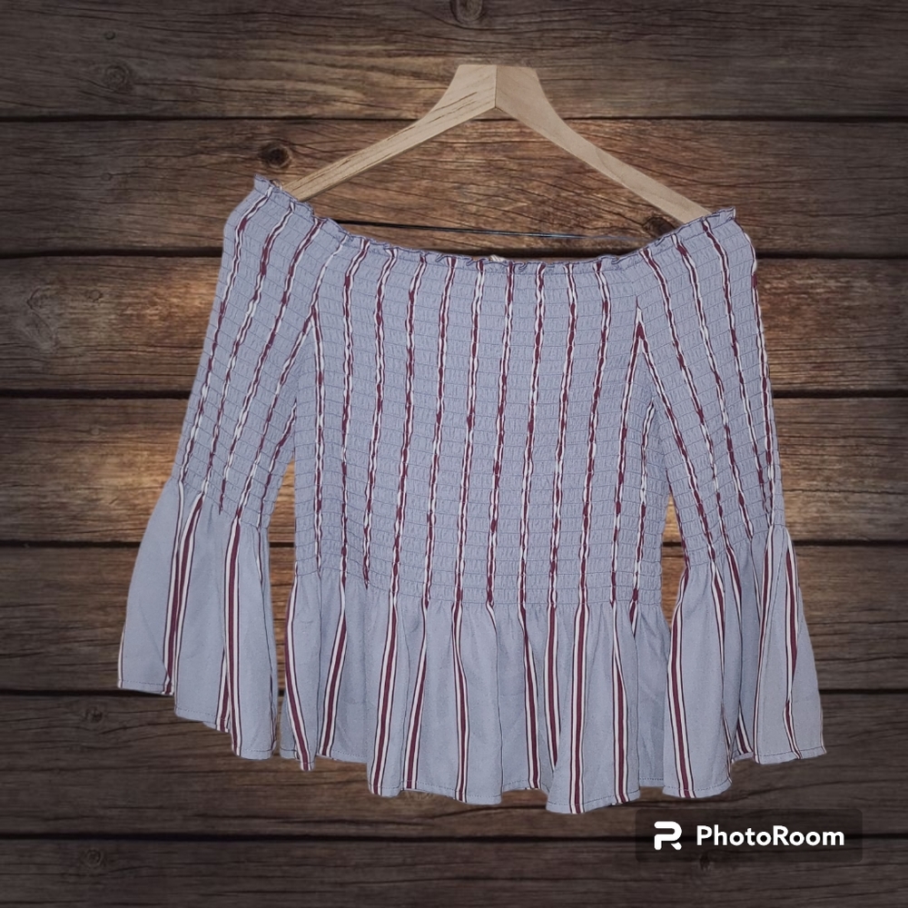 Candie's White Off-Shoulder Blouse with Red Stripes